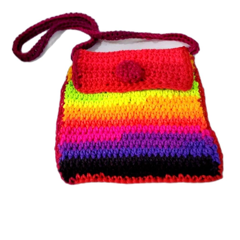 Girl's Rainbow Hand Crocheted Bag with a Crocheted Button